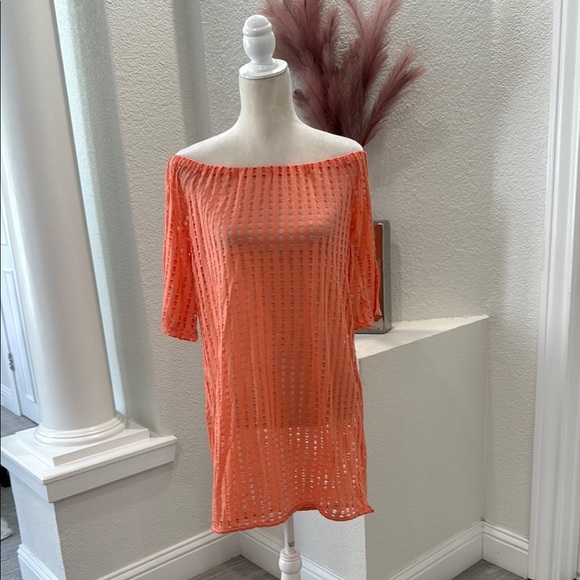 Venus Orange Sheer Off-Shoulder Swimsuit Cover Up Size L - Picture 1 of 7